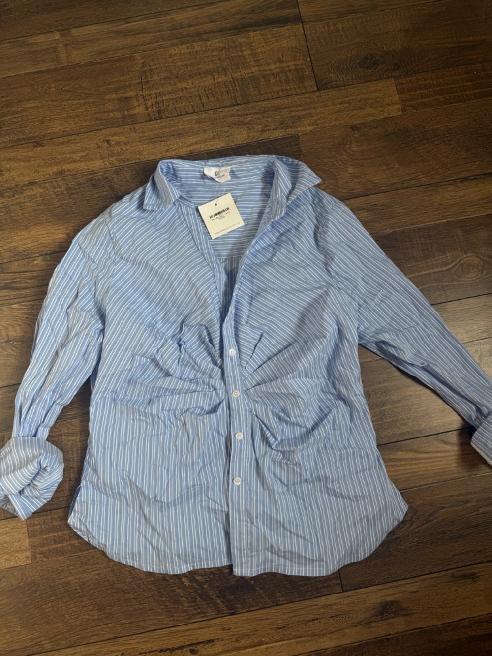 Bobbles and Lace Light Blue & White Striped Women’s Button-Down Shirt